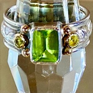 💚✨925 Sterling Silver & 14K Gold Peridot & Citrine Ring
